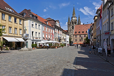 Martin-Luther-Platz square and the Stadthaus building, Church of St. Gumbertus, Ansbach, Middle Franconia, Franconia, Bavaria, Germany, Europe