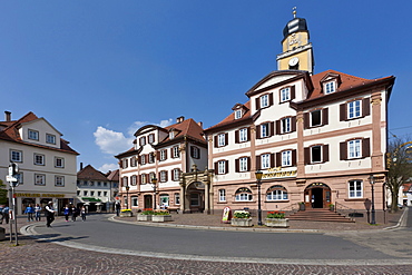 Twin houses, marketplace, Bad Mergentheim, Baden-Wuerttemberg, Germany, Europe