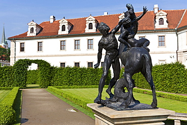 Wallenstein Palace and the castle garden, row of bronze statues, historic district, Prague, Czech Republic, Europe