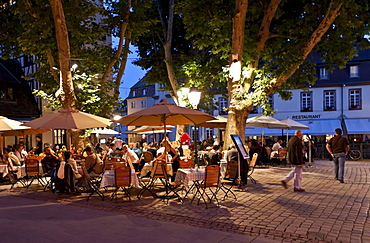 Wine and food restaurant in the district of La Petite France, Strasbourg, Ill, Alsace, France, Europe