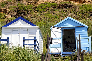 Beach huts on the beach of Milford on Sea, southern England, Great Britain, Europe