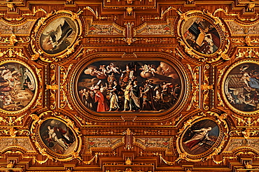 Detail of the ceiling of the Golden Hall, 1643, in the town hall, Augsburg, Bavaria, Germany, Europe