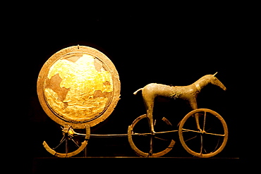 Solvognen, Trundholm sun chariot, from the Bronze Age, at display at the National Museum, Nationalmuseet, Copenhagen, Denmark, Europe