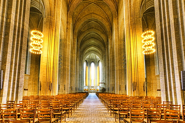 Inside Grundtvigs Church in Copenhagen, Denmark, Europe