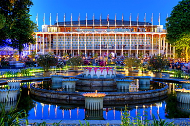 The Concert Hall, in twilight, Tivoli, Copenhagen, Denmark, Europe