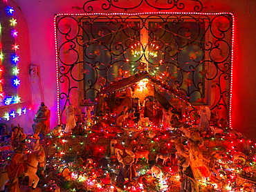 Illuminated nativity scene, Playa del Carmen, Yucatan, Mexico, America