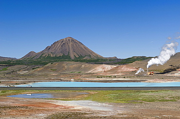 A geothermal power plant at Myvatn in northern Iceland, Iceland, Europe