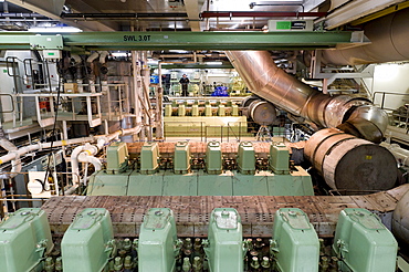 Engine room of the Norrona ferry, which connects Esbjerg in Denmark, Torshavn on the Faroe Islands and Seydisfjoerdur, Seyï£¿isfjoerï£¿ur in Iceland