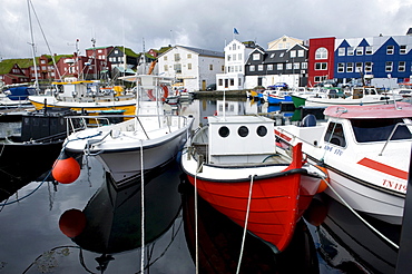 Boats in the port of Torshavn, Streymoy island, Faroe Islands, North Atlantic