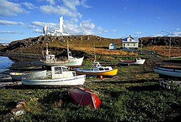 Church and port area of Stykkisholmur, SnÃŠfellsnes peninsula, West Iceland, Iceland, Europe