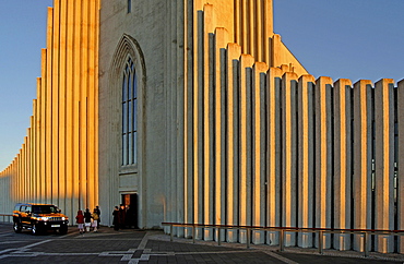 Wedding party in front of the Hallgrimskirkja church, Reykjavik, Iceland, Europe