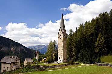 St. Jenesius Church and St. Barbara in Wengen, Dolomites, South Tyrol, Italy, Europe