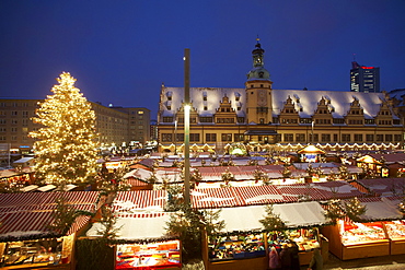Christmas market, old city hall, Christmas tree, Leipzig, Saxony, Germany, Europe