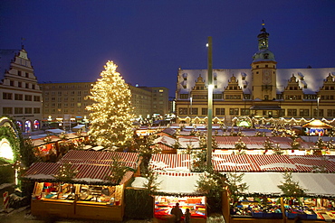 Christmas market, old city hall, Christmas tree, Leipzig, Saxony, Germany, Europe