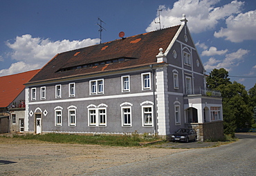 Restored farm building of the former castle in Zottewitz at Diesbar-Seusslitz, Saxony, Germany, Europe