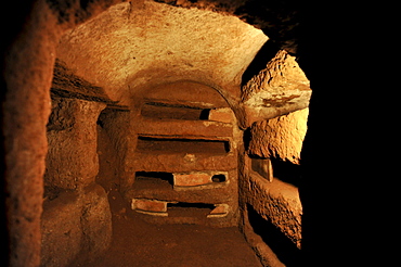 Hypogeum with grave niches in the Catacombs of San Sebastiano, Via Appia Antica, Rome, Lazio, Italy, Europe