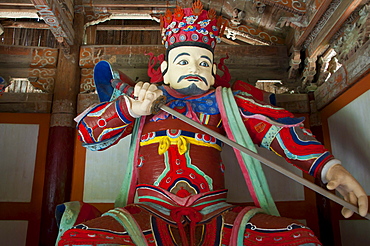 Colourful statue at the Buddhist Pohyon Temple on Mount Myohyang-san, North Korea, Asia