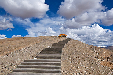 Steps leading to a pavilion in the town of Ali, Shiquanhe, most western city of Tibet, Asia