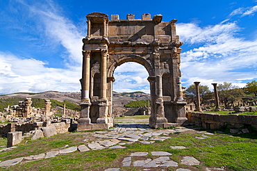 Triumphal Arch of Emperor Caracalla, The Roman ruins of Djemila, Unesco World Heritage Site, Kabylie, Algeria, Africa