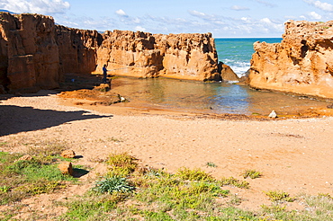 The sandy beach in the beach resort Corne d'Or, former stronghold, Tipasa, Algeria, Africa