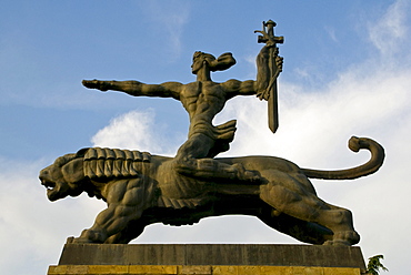 Heroic statue in front of the fortress of Gori, Georgia, Caucasus, Middle East