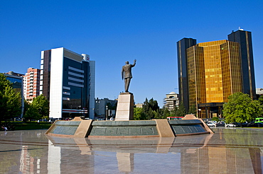 Modern buildings with a statue, Baku, Azerbaijan, Middle East