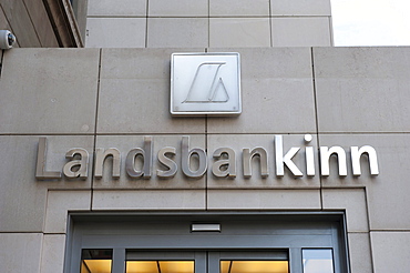 Building facade with logo of Landesbankinn, Landesbanki, Reykjavik, Iceland, Scandinavia, Northern Europe, Europe