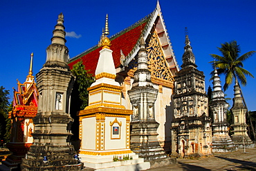 Theravada Buddhism, ornate grave stupas, Wat Xayaphoum temple, Savannakhet, Laos, Southeast Asia, Asia