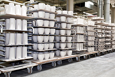 Transport of raw materials for the cleaners, coffee pots from Versace, in the production of tableware at the porcelain manufacturer Rosenthal GmbH, Speichersdorf, Bavaria, Germany, Europe