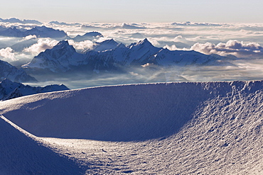 Saentis mountain in the evening light in winter, Appenzell region, Swiss Alps, Switzerland, Europe