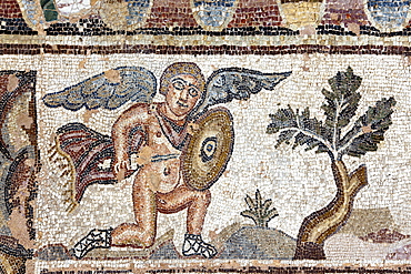 Floor mosaic, angel, detail, Roman settlement, excavation site, Pafos or Paphos, South Cyprus, Greek Cyprus, Southern Europe