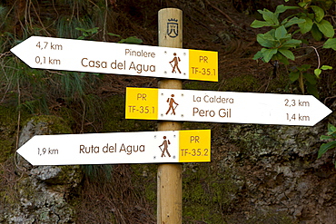 Signage, trail near Aguamansa, Tenerife, northern part, Canary Islands, Spain, Europe