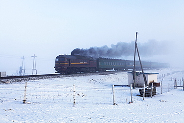 Railway crossing, road to Darkhan, Mongolia, Asia