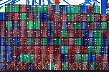 Containers on board a container ship at Burchardkai Container Terminal, Port of Hamburg, Hanseatic City of Hamburg, Germany, Europe