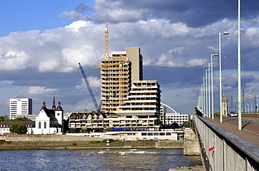 The Lufthansa high-rise building, seat of the German airline until 2007, on the bank of the Rhine River at Deutz, renovation until 2012 to become the MaxCologne development, Cologne, North Rhine-Westphalia, Germany, Europe