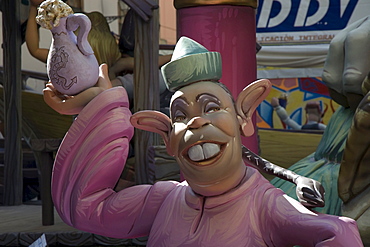 Crude carnival characters and satirical sculptures at a parade, Fallas festival, Falles festival in Valencia in early spring, Spain, Europe