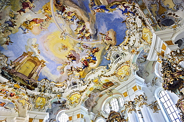 Ceiling fresco, Wieskirche church, Pfaffenwinkel, Bavaria, Germany, Europe