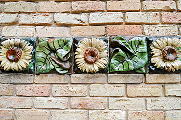 Sunflowers, ornaments, El Capricho de Gaudi manor, architect Antoni Gaudi, Comillas, Cantabria, Spain, Europe