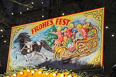 Frohes Fest or happy holidays, sign on the Christmas market, Dortmund, Ruhrgebiet region, North Rhine-Westphalia, Germany, Europe