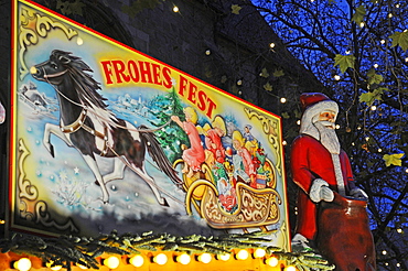 Frohes Fest or happy holidays, sign on the Christmas market, Dortmund, Ruhrgebiet region, North Rhine-Westphalia, Germany, Europe