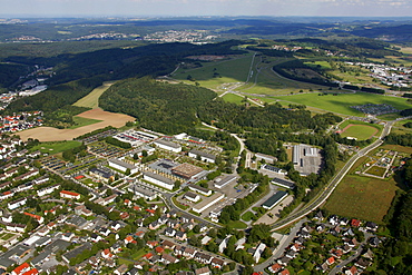 Aerial view, State Garden Show Hemer, on a former military barracks, Maerkischer Kreis district, Sauerland, North Rhine-Westphalia, Germany, Europe