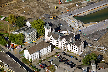 Aerial view, Hoerder Burg castle, Phoenix-See lake, also named Phoenix-Ost project, Emschersee lake, Emscher river, Dortmund, Ruhr area, North Rhine-Westphalia, Germany, Europe