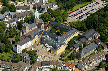 Aerial view, renovation of the Folkwang University of the Arts, Werden Abbey, Essen, Ruhr area, North Rhine-Westphalia, Germany, Europe