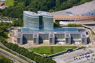 Aerial view, new corporate headquarters of EON Ruhrgas, a German energy corporation, Essen, Ruhr area, North Rhine-Westphalia, Germany, Europe