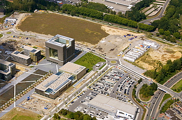 Aerial view, ThyssenKrupp headquarters, ThyssenKrupp-Quartier, Essen, Ruhr Area, North Rhine-Westphalia, Germany, Europe