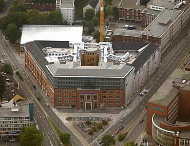 Aerial view, Deutsche Bank branch inside former German Federal Railways building, Essen, Ruhr Area, North Rhine-Westphalia, Germany, Europe