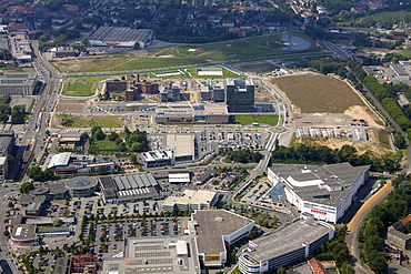 Aerial view, Thyssenkrupp headquarters, ThyssenKrupp-Quartier, Essen, Ruhr Area, North Rhine-Westphalia, Germany, Europe