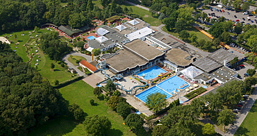 Aerial view, open-air swimming pool, LAGO Herne Gysenbergpark swimming pool, Gysenbergpark recreational area, Herne, Ruhr area, North Rhine-Westphalia, Germany, Europe