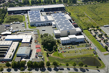 Aerial view, industrial park at the harbour, solar panels, Hamm, Ruhr area, North Rhine-Westphalia, Germany, Europe