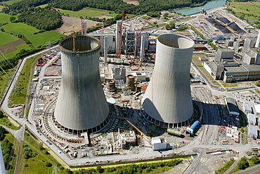 Aerial view, Kraftwerk Westfalen power plant owned by RWE Power, a German electric power company, coal power station, construction site, Uentrop district, Hamm, Ruhr area, North Rhine-Westphalia, Germany, Europe